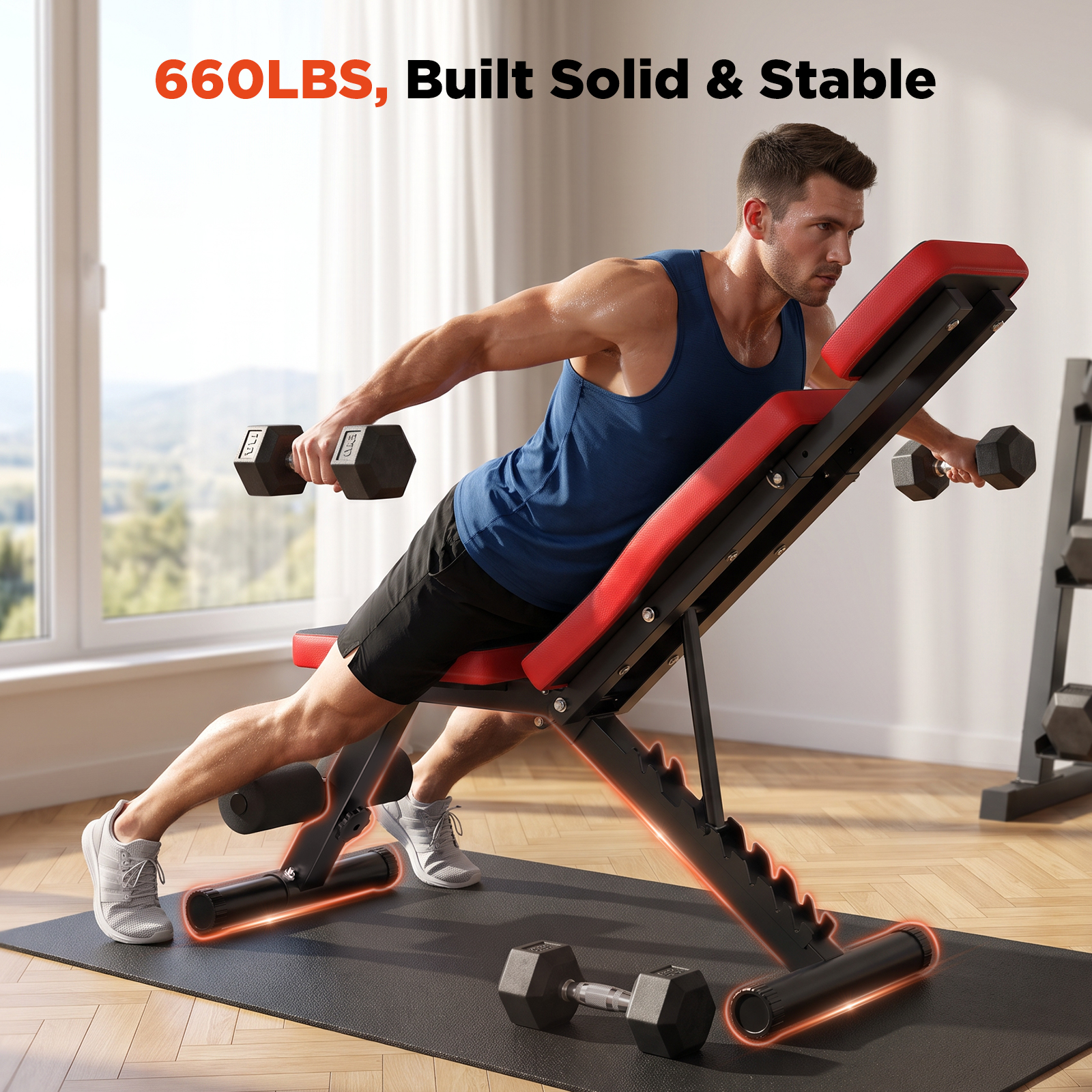 Vinabilia Adjustable Weight Bench for Home Gym, 660LBS Foldable Bench - Image 3